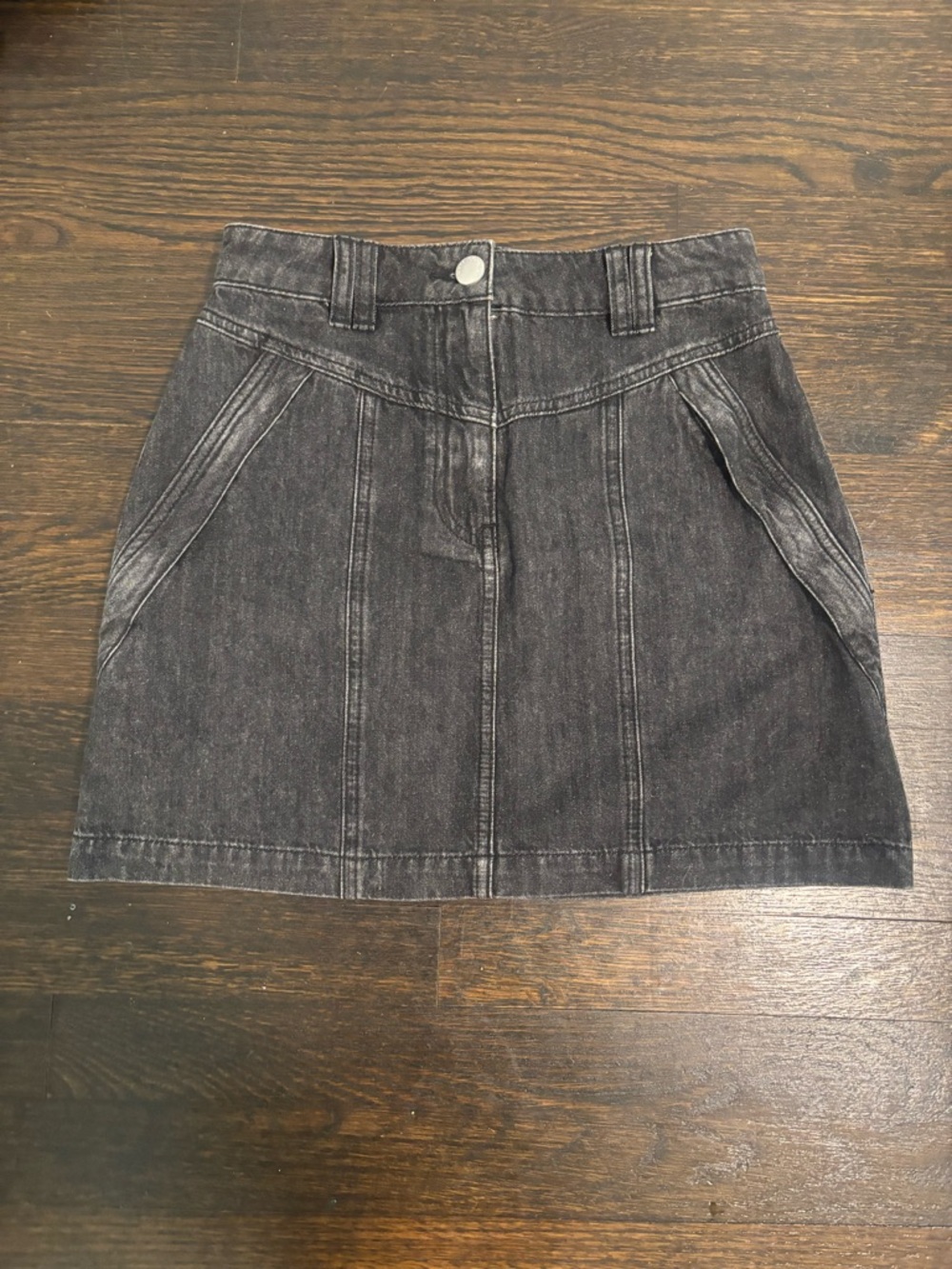 SUNCOO Black Washed Denim Mini Skirt